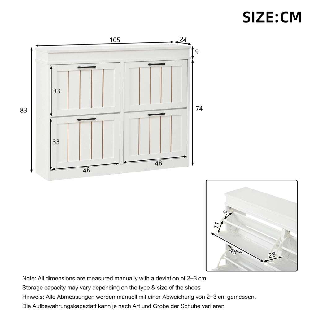 Scarpiera sottile a 4 ribalte con 8 scomparti, bianco