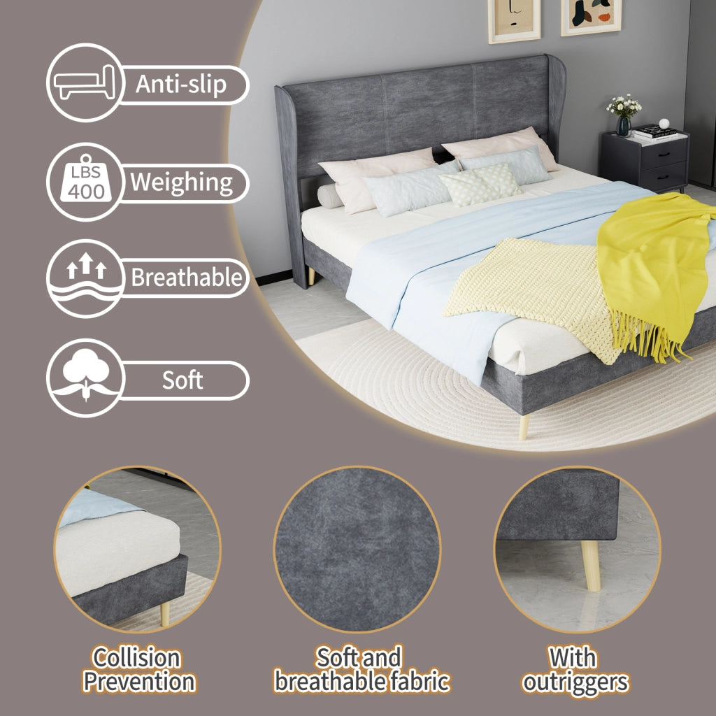 Letto imbottito 160 × 200 cm con testiera morbida grigio senza materasso