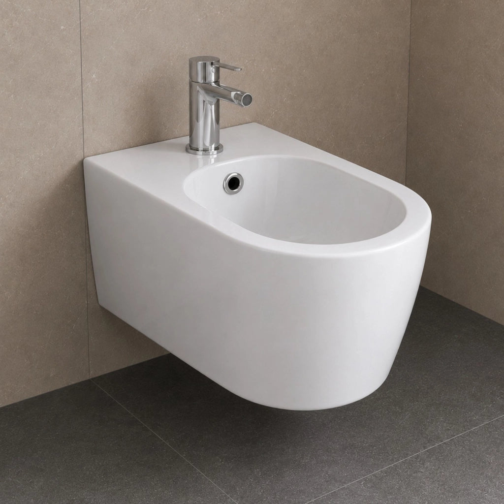 Bidet modello giunone ceramica sospeso bianco lucido per bagno moderno *** accessori senza fissaggi, confezione 1