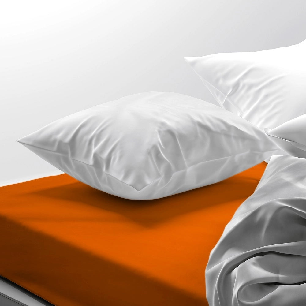 Lenzuolo letto sotto con angoli 100% puro cotone Made in Italy tinta unita Arancio - 2 Piazze maxi