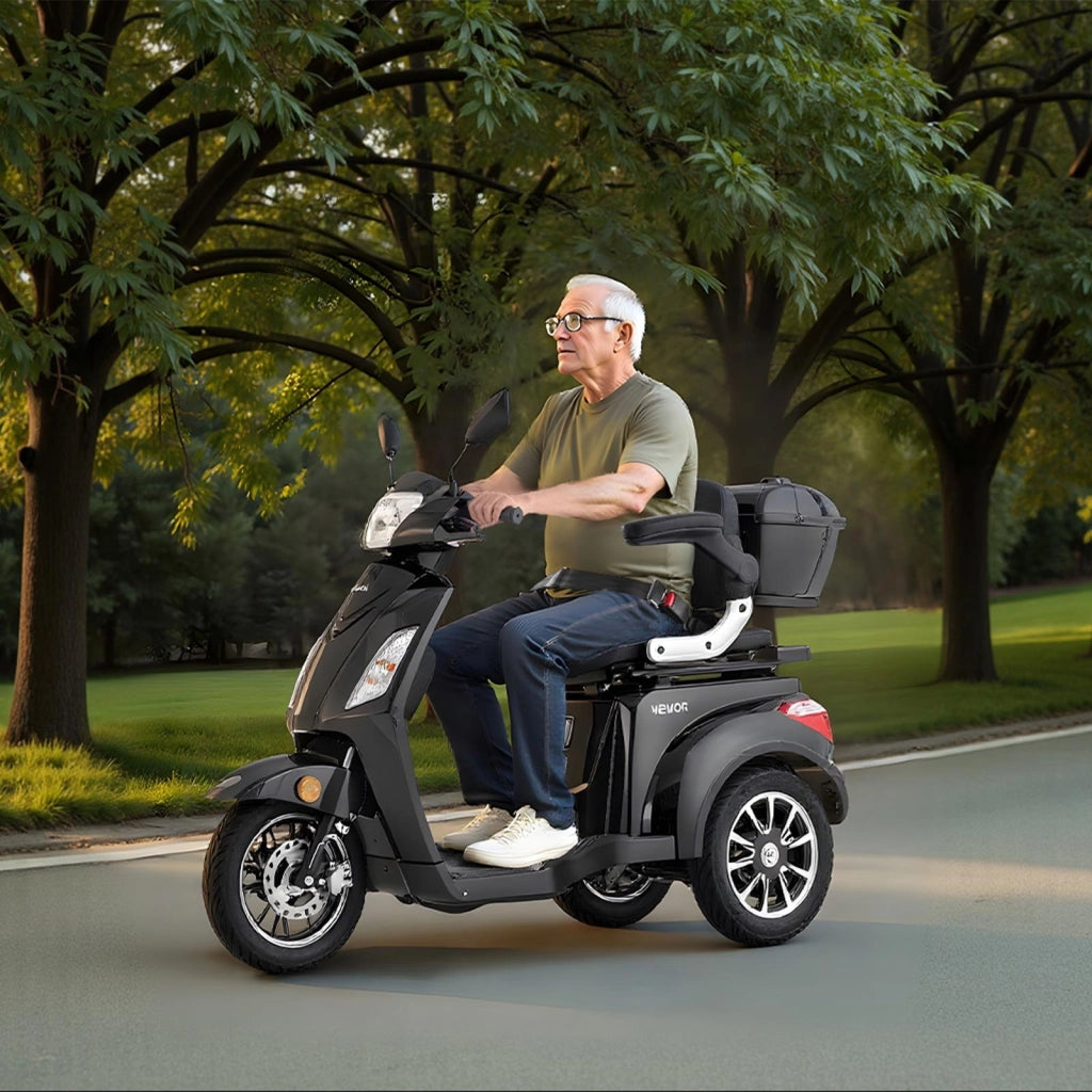 Scooter Elettrico a 3 Ruote VISTA-1 1000W Triciclo di Mobilità Nero Carico Max 226,8 kg Autonomia 35 km Robusto e Pratico