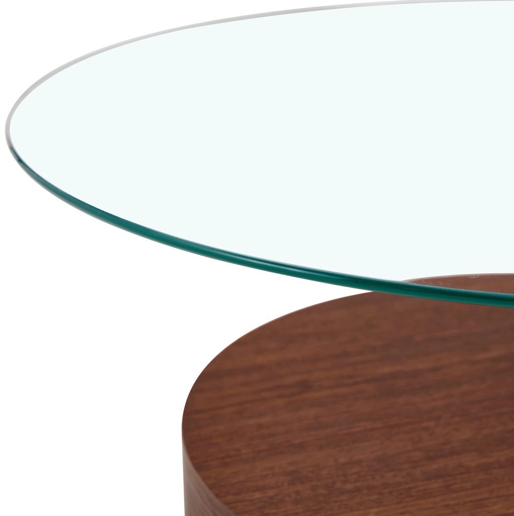 Tavolino da caff¨¨ a due livelli 78,5 cm in MDF effetto noce e vetro di sicurezza trasparente
