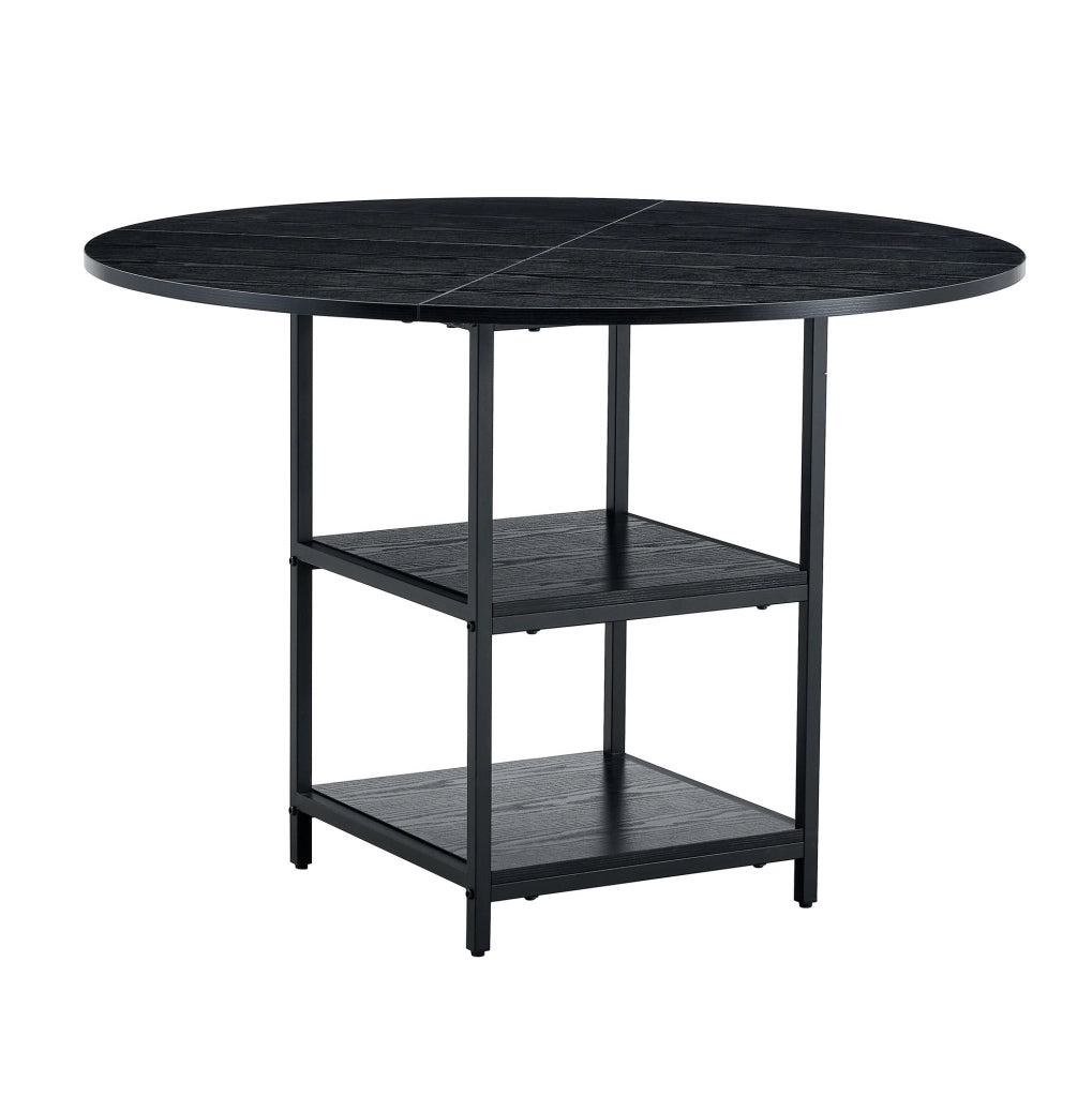Tavolo da pranzo rotondo Ø107 cm con 2 ripiani in MDF e metallo nero