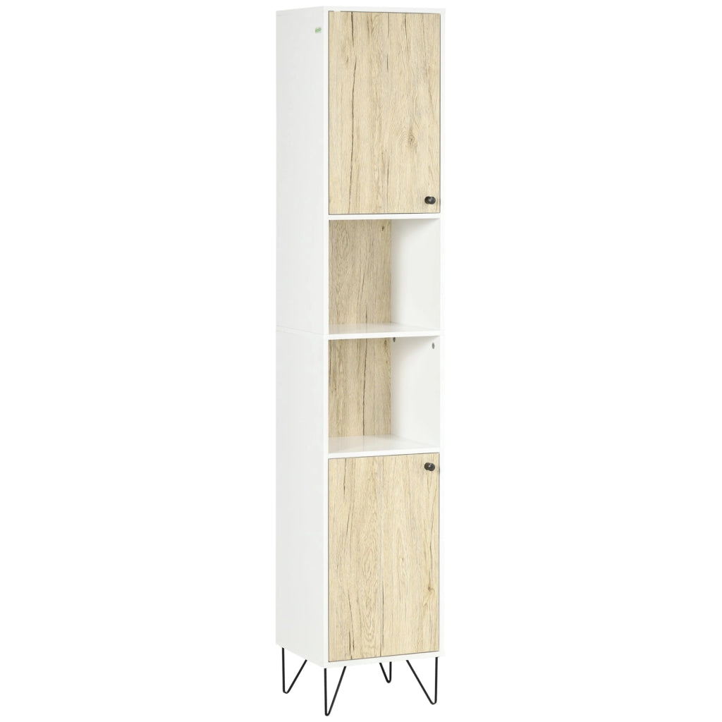 Colonna Bagno 2 Ripiani 2 Ante 30x31,5x169 cm in Truciolato Bianco e color Legno