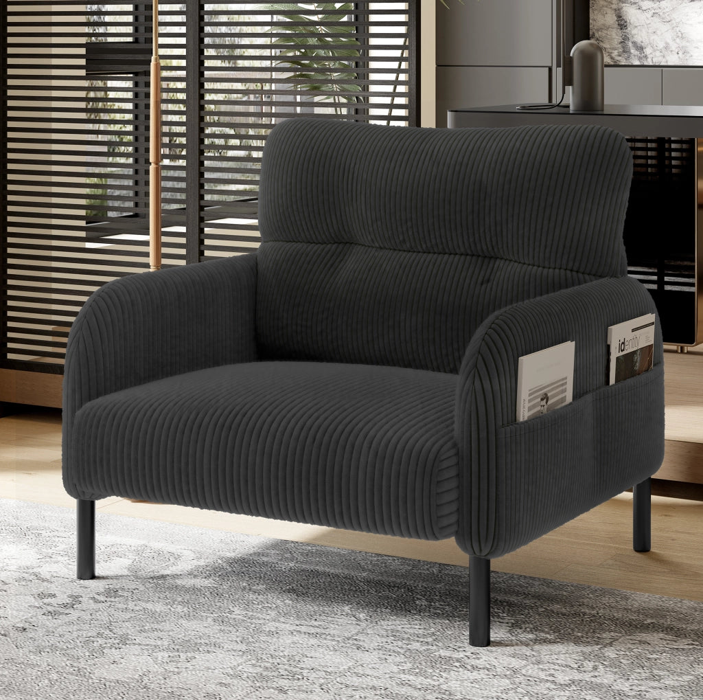 Poltrona in velluto a coste 67x75x79 cm con tasca laterale; grigia