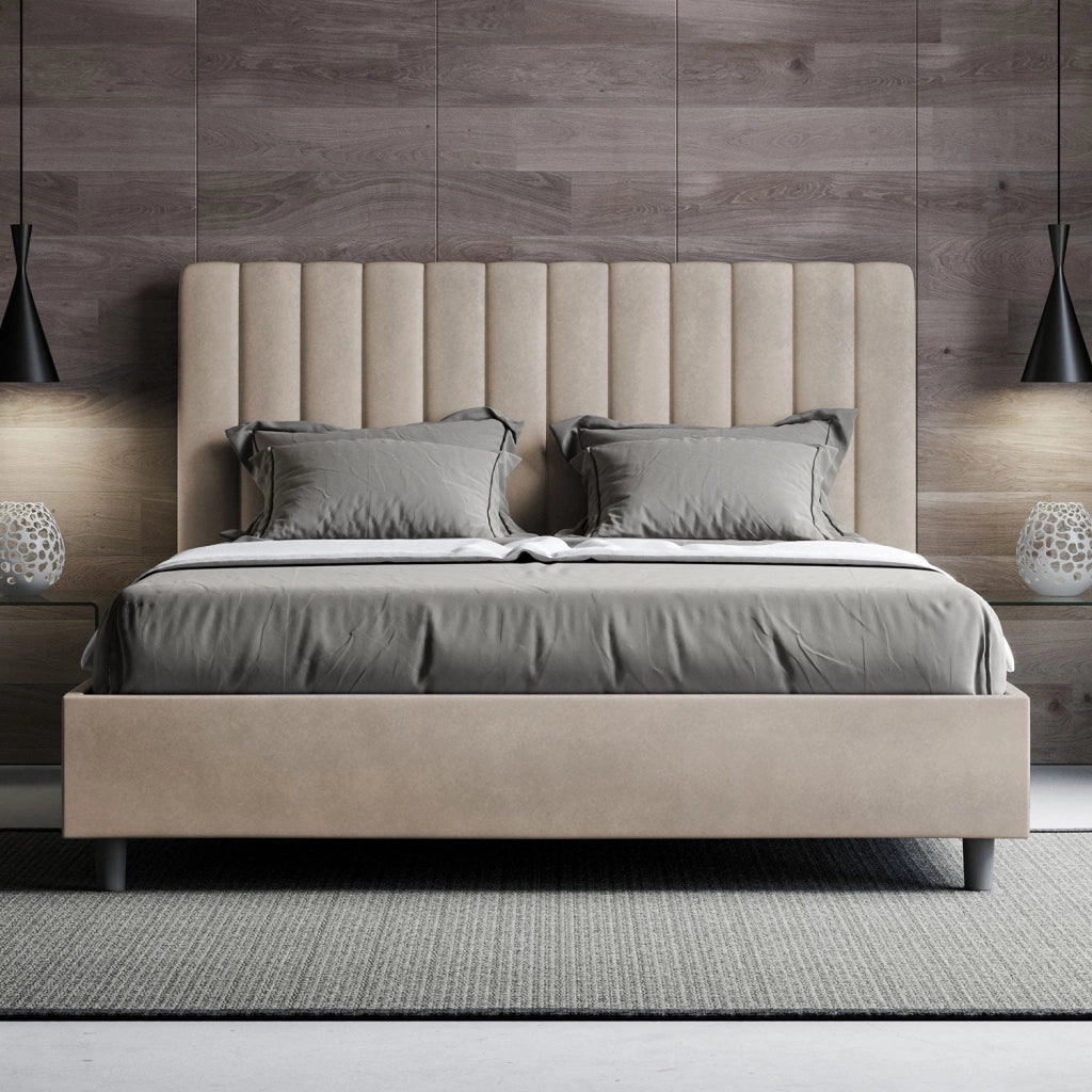 ityhome Letto matrimoniale king size con rete imbottito 170x200 microfibra sabbia Agueda