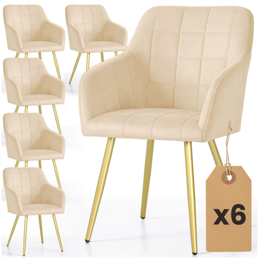 Set di 6 Sedie imbottite con cuciture quadrate LUXANO Beige gambe oro