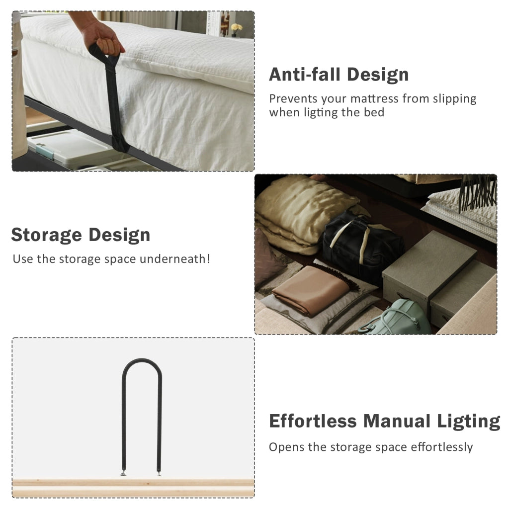 DESMIU Letto contenitore 2 posti con 2 comodini, USB, Type-C e luci da lettura 180 × 200 cm, senza materasso