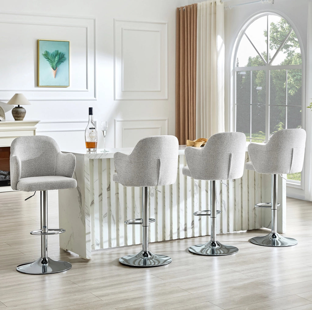 Set 2 sgabelli da bar regolabili girevoli in tessuto grigio chiaro HOMVRA