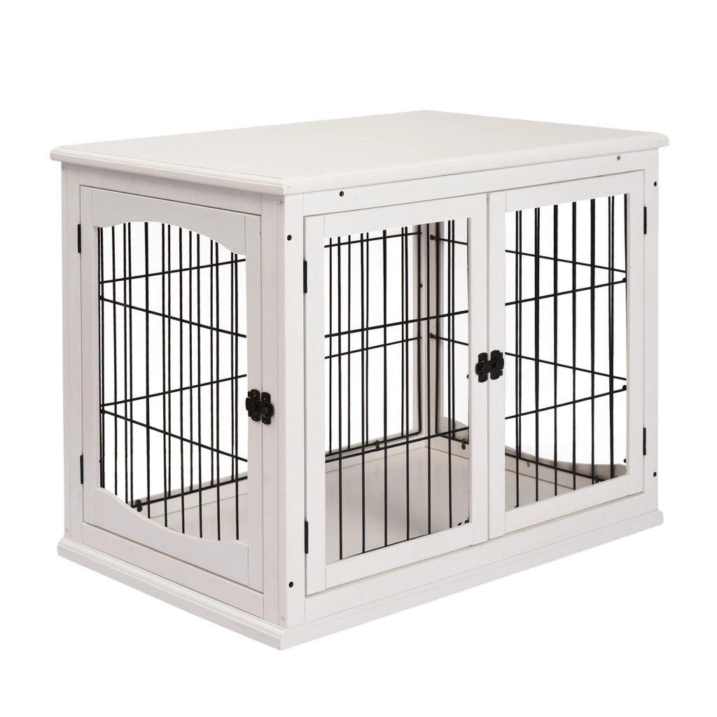 Casetta per Cani Fino 30kg da Interno in Legno e Acciaio, 58.5x81x 66cm - Bianco