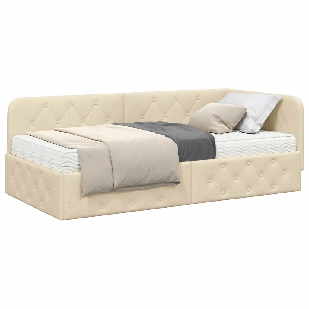 Cornice del letto ad angolo Crema 90 x 200 cm Tessuto