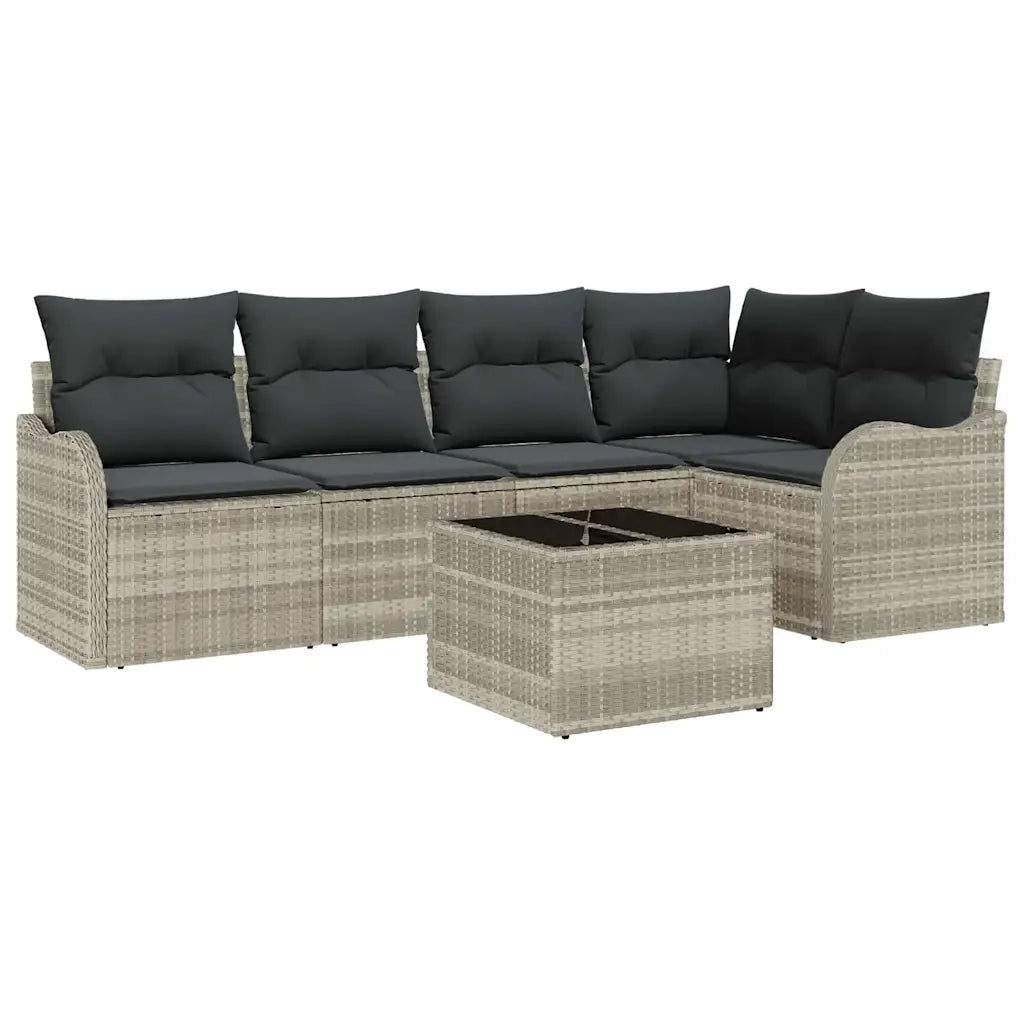 Set Divano da Giardino 6 pcs Grigio chiaro polyrattan