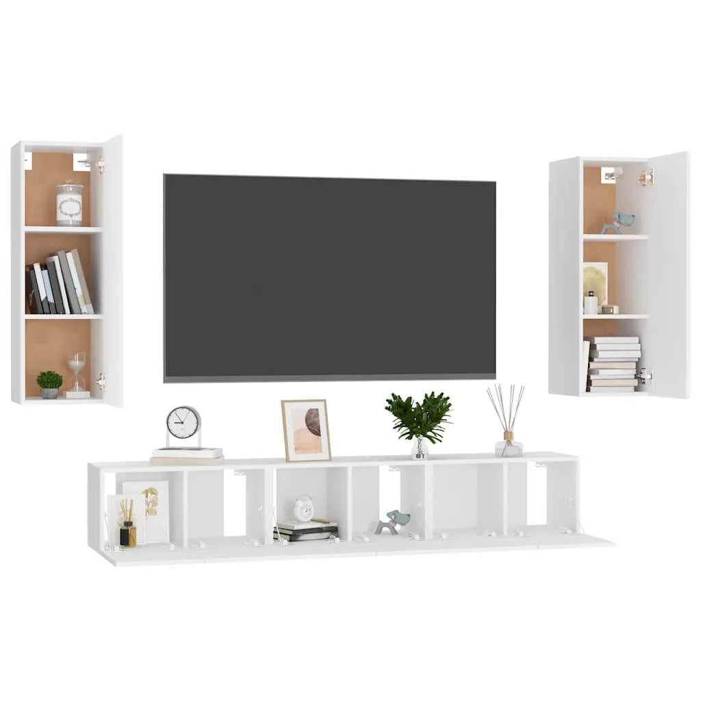 Set Mobili Porta TV 5 pz-Credenza per TV Bianco in Legno Multistrato 265198