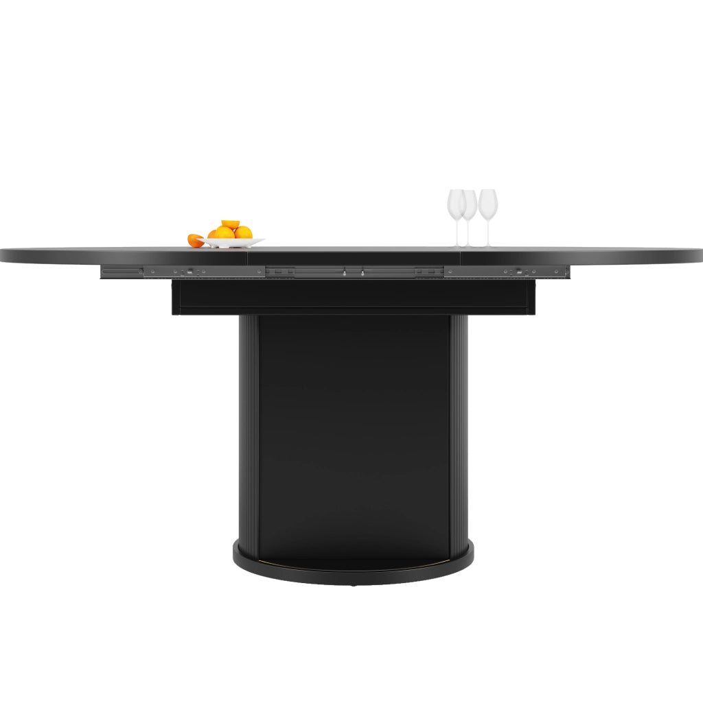Tavolo da pranzo allungabile nero con vano contenitore, 118-158 x 118 x 76,8 cm