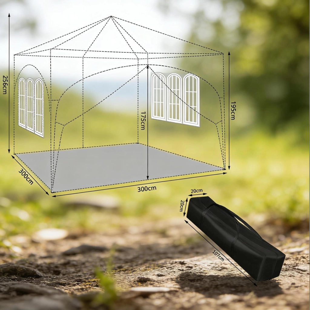 Gazebo pieghevole 3x3 m beige con pareti laterali