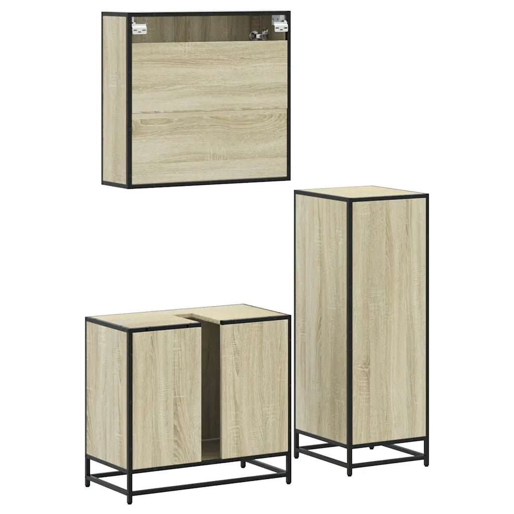 Set Mobili da Bagno | Armadio da bagno 3 pz Rovere Sonoma in Legno Multistrato