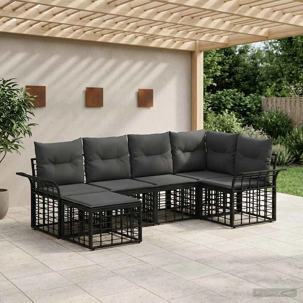 Set di divani da esterno 6 pz Nero e Grigio scuro Poliestere 3437733
