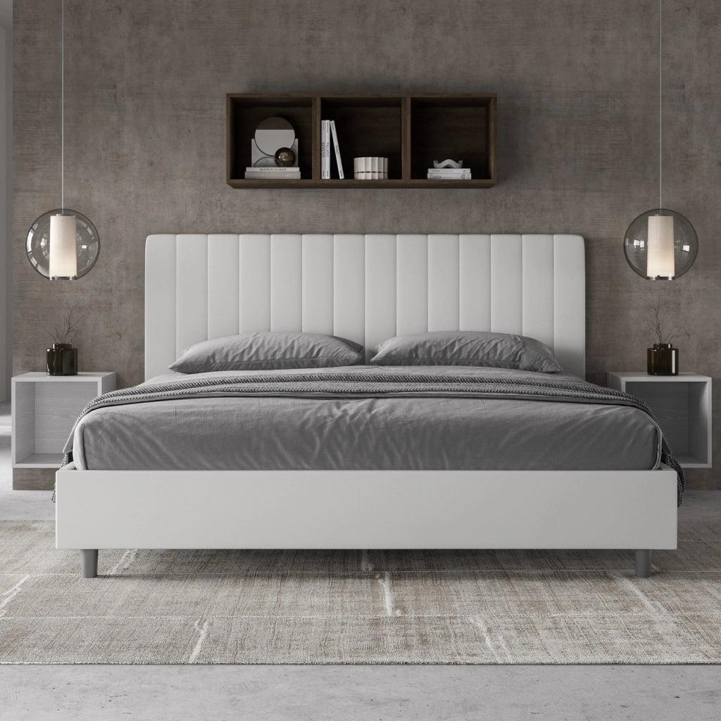 BS COM Letto matrimoniale king size contenitore imbottito 200x210 similpelle bianco