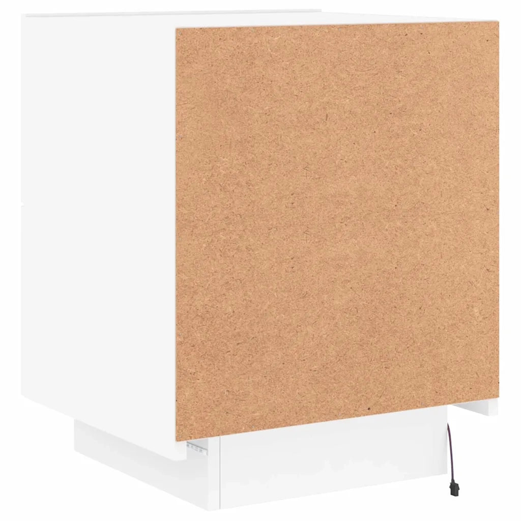 Comodino | Armadio da Notte | Mobiletto da notte con Luci LED Bianco in Legno Multistrato