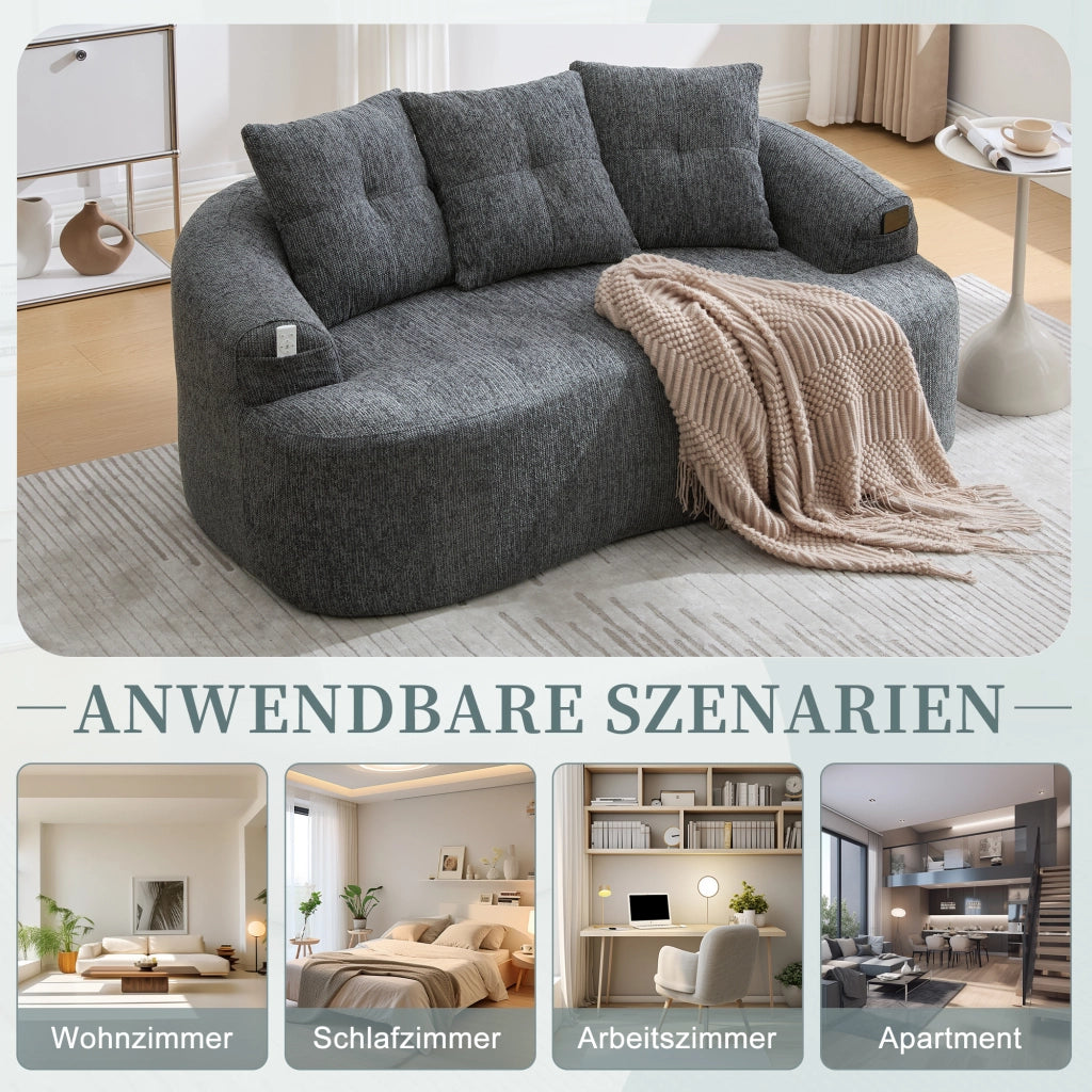 DIVANO 2 POSTI 164x92x60 cm Chenille Grigio