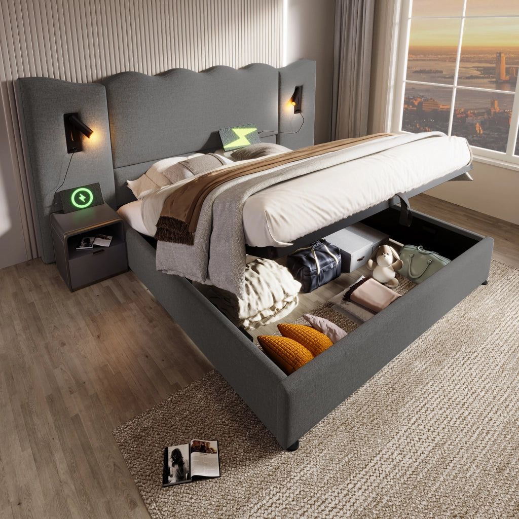 Letto matrimoniale contenitore grigio 160x200 con sollevamento idraulico