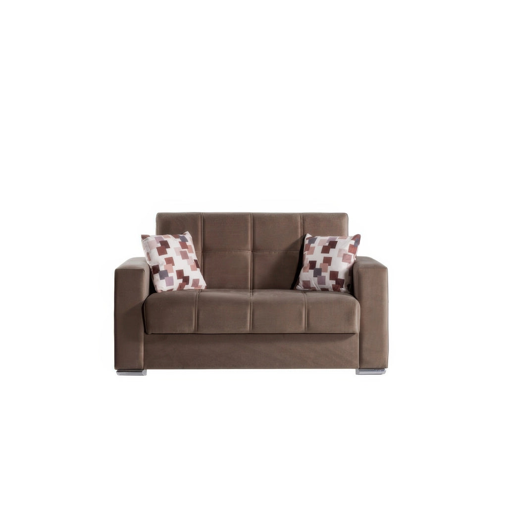 Divano 2 Posti con Cassettone Portaoggetti 158 x 85 x 92 cm Cappuccino con Imbottitura a Molle Alba