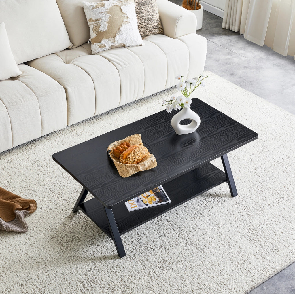 Tavolino da caffè nero con ripiano 110x57x44,5 cm