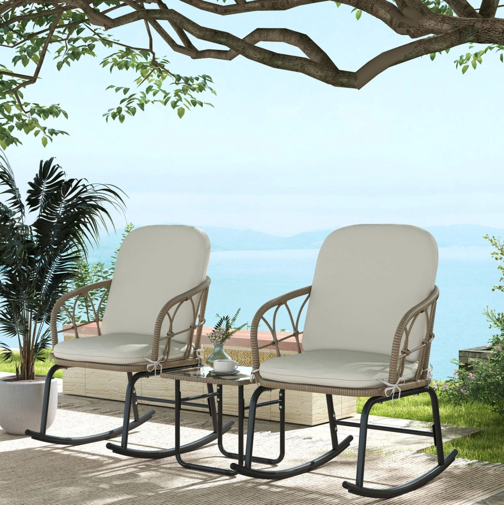 Set da giardino 3 pezzi in rattan giallo con sedie a dondolo
