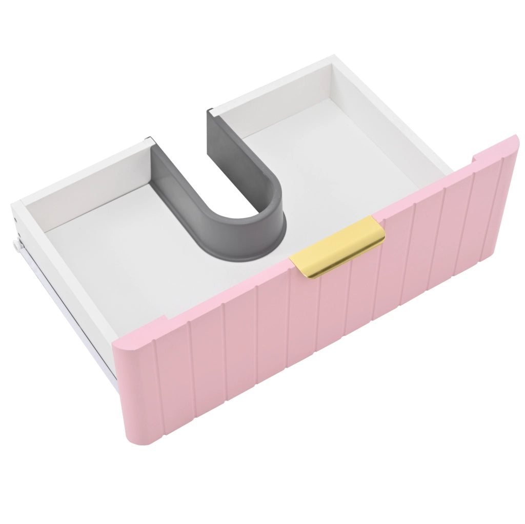 Mobile lavabo da bagno a pavimento con lavabo in ceramica, MDF rosa e bianco