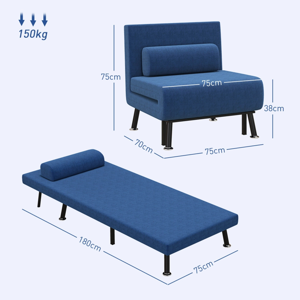 Poltrona Letto ¨C Minimal ¨C Tessuto Effetto Lino, Blu Scuro, 75x70x75 cm