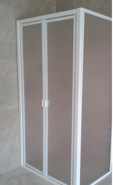 Box doccia acrilico - 2 lati, fisso piu' saloon (2 battenti) - Misura: 70 x 85 x h185 