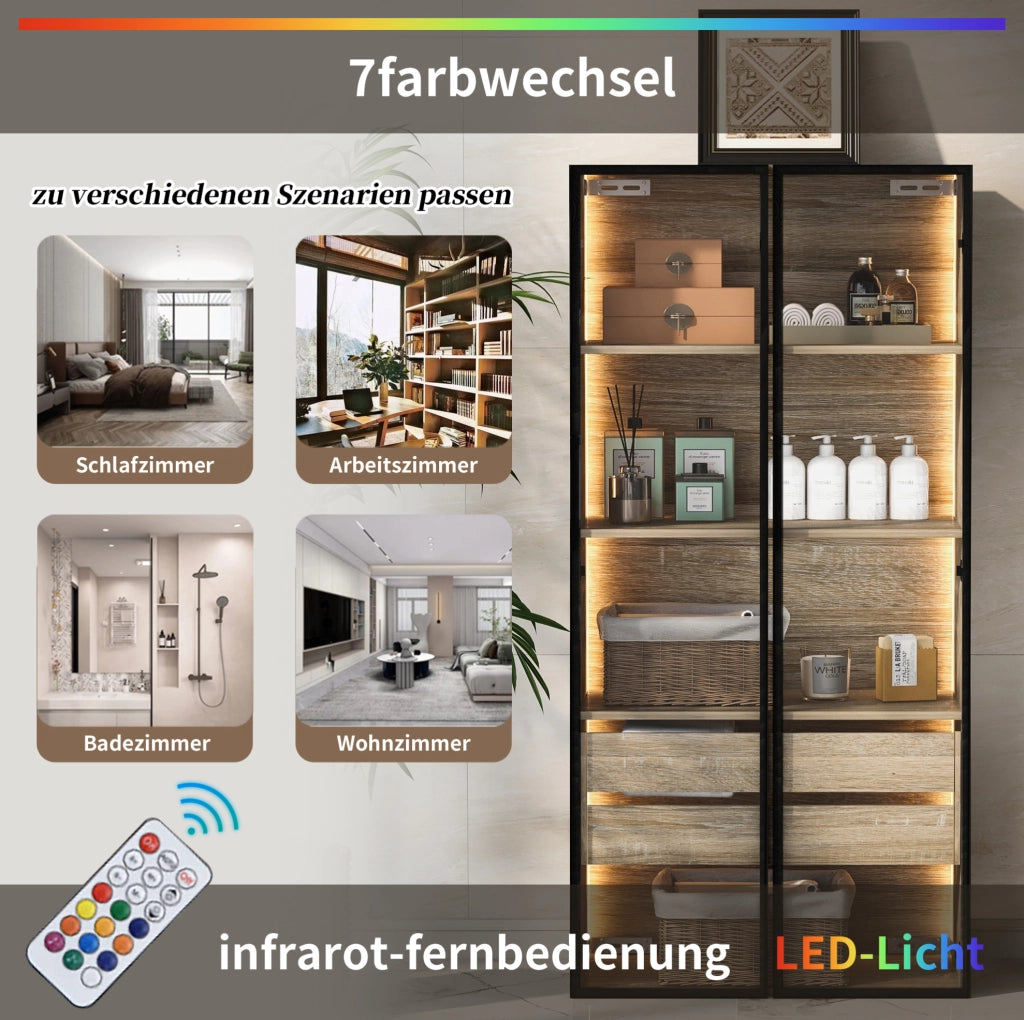 Mobile contenitore con luce LED e ante in vetro satinato