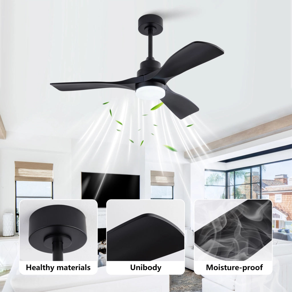 Ventilatore da soffitto ULEVR 42 pollici nero con luce LED 20 W, telecomando, 3 pale e motore DC reversibile