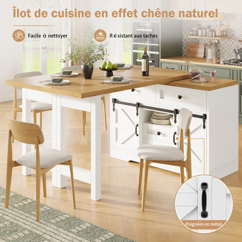 Tavolo allungabile con mobile laterale; pannelli girevoli a 360° e porta scorrevole in MDF bianco 120 × 40 × 72 cm