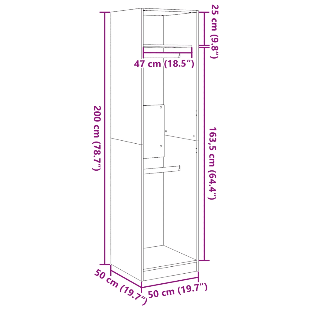 Armadio Legno Antico 50x50x200 cm in Legno Multistrato CFW4653498