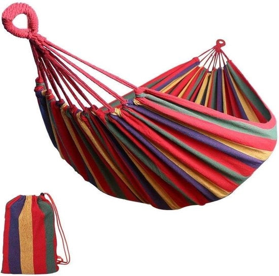 Hangmat esterna in cotone per più persone - doppia larghezza - lettino da campeggio da viaggio - rosso