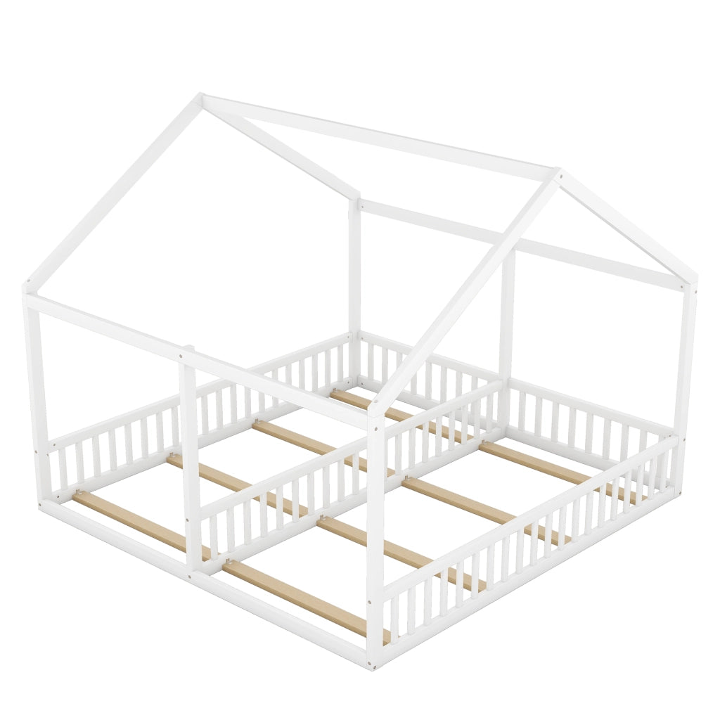 Letto a casetta per bambini 90 × 200 cm e 90 × 200 cm 2 posti con barriere; senza materasso; bianco
