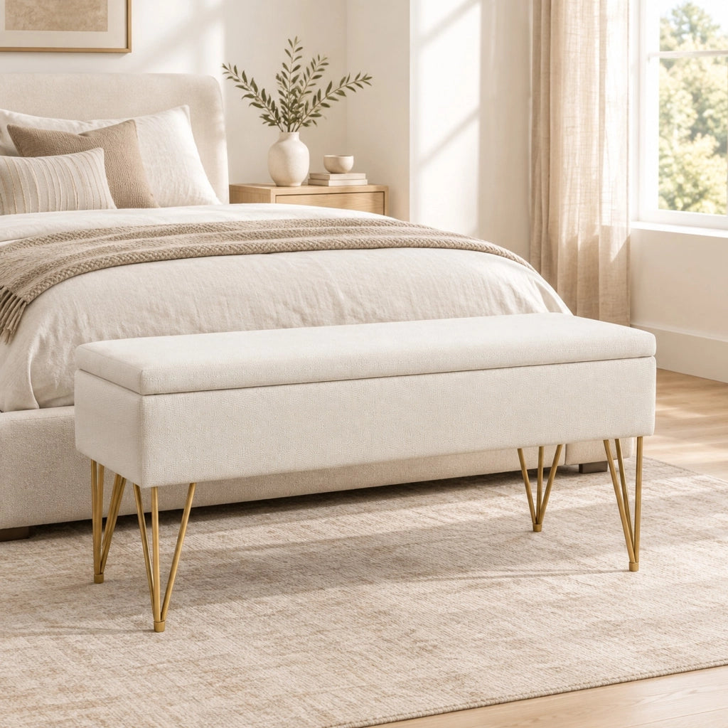 panca contenitore 100 x 40 x 49 cm avorio – contenitore integrato senza materasso