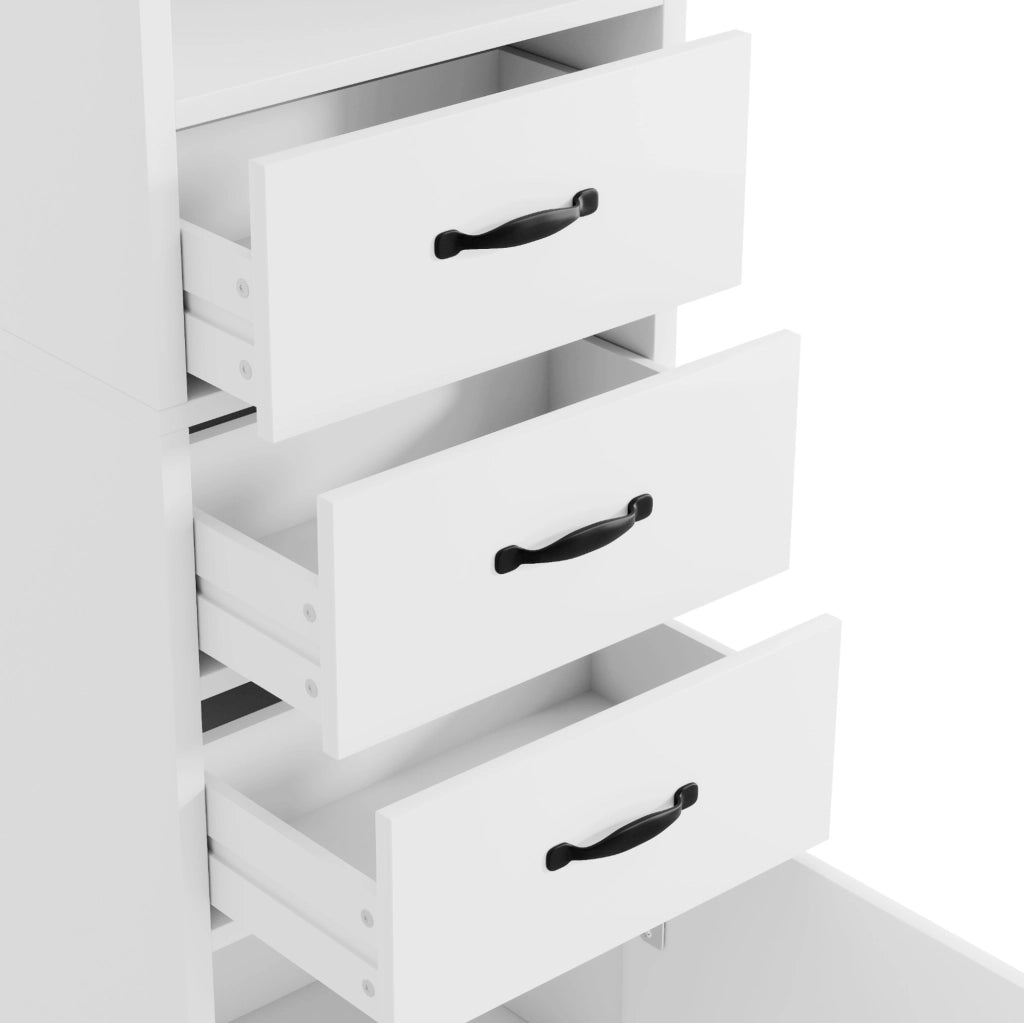 Armadio bagno salvaspazio 38x26x172;5 cm in MDF laccato bianco con 3 cassetti