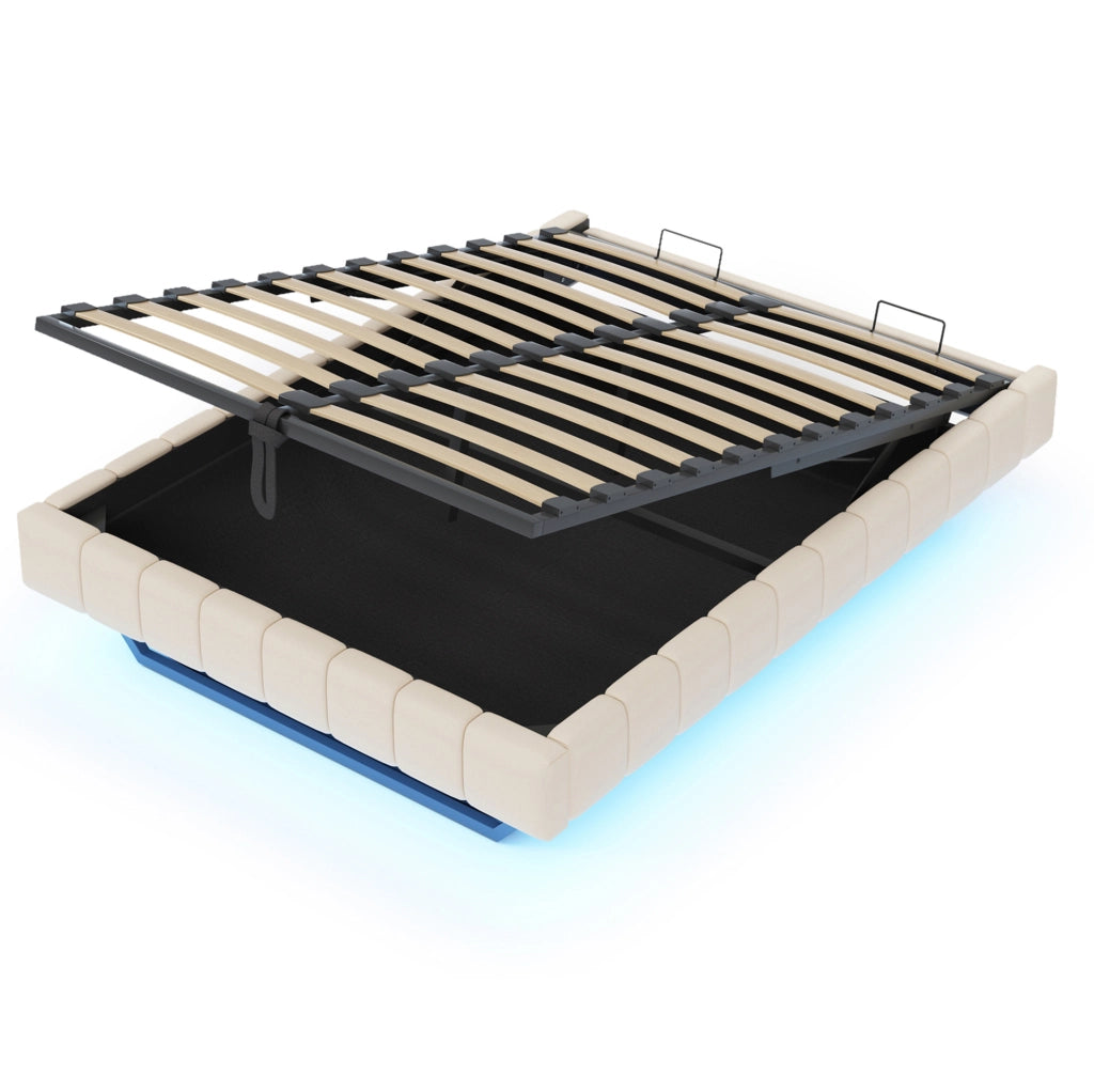 Letto imbottito sospeso con contenitore e LED 140x200 cm
