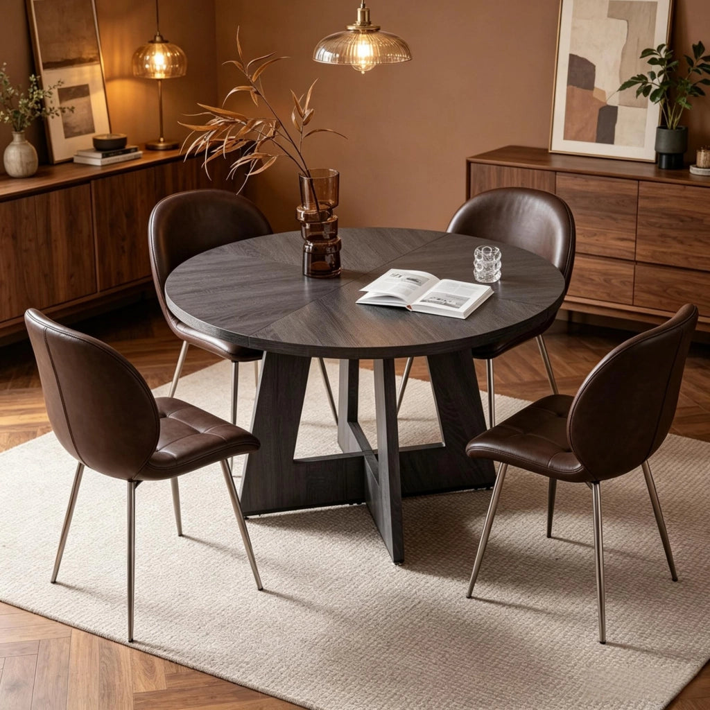 Tavolo da pranzo rotondo in legno massello Ø 120 cm, stile industriale, per 4-6 persone