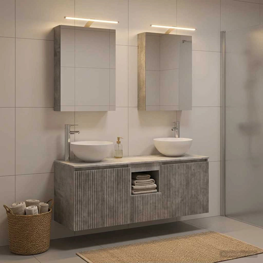 Set di Armadi da Bagno 5 pz Grigio Cemento Legno ingegnerizzato 3406354