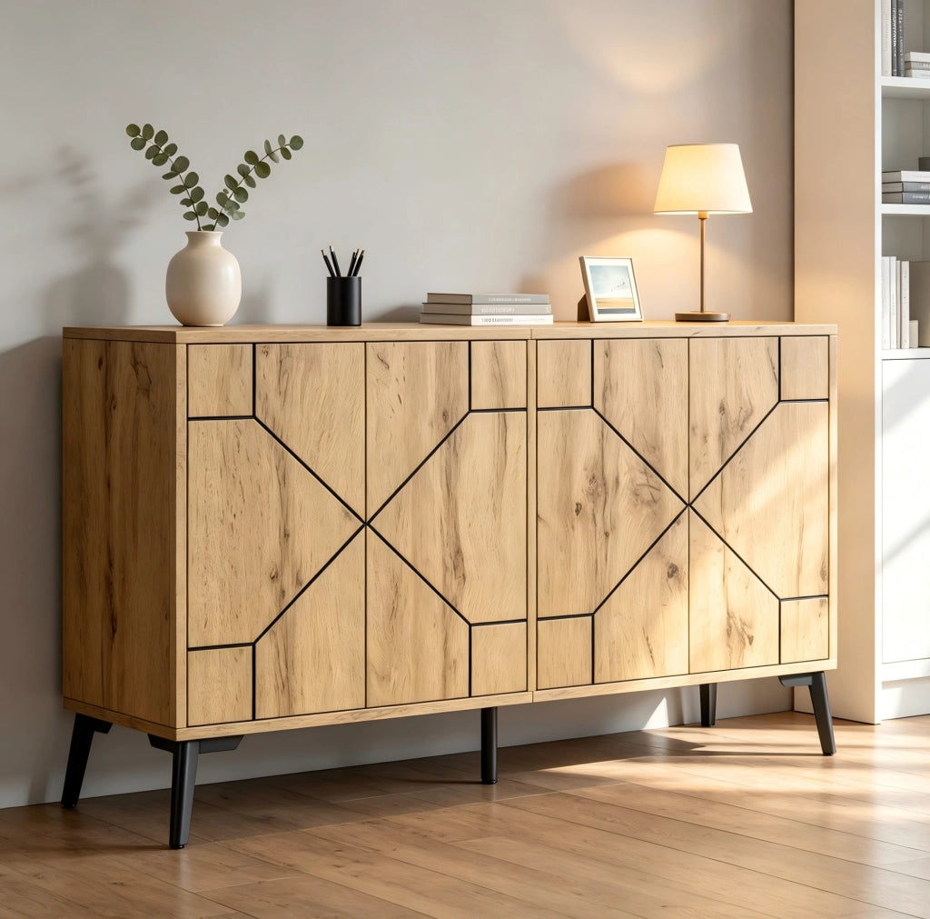 Credenza 4 ante a pressione effetto rovere 120x35x69 cm