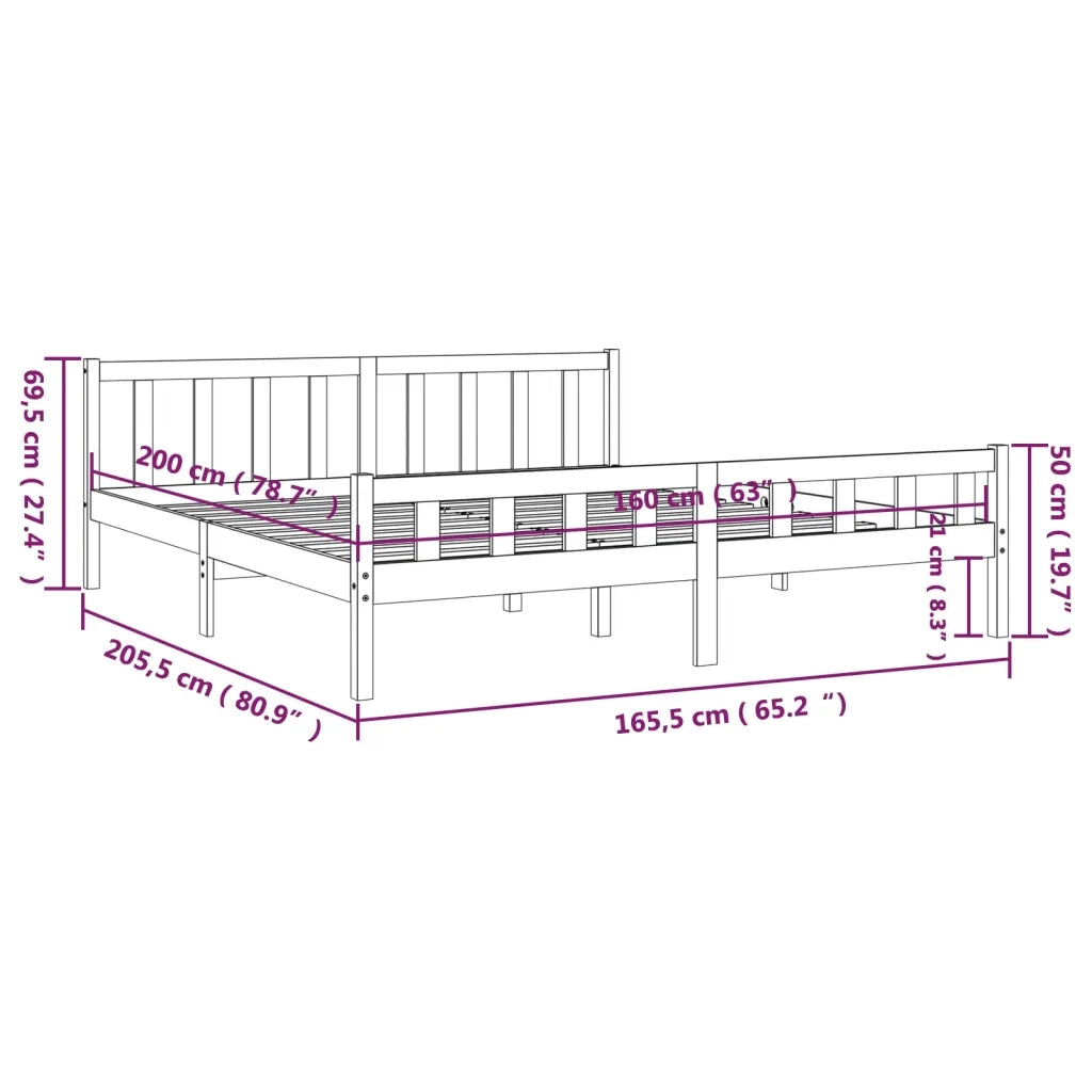 Giroletto-Struttura Letto Bianco in Legno Massello 160x200 cm 774839