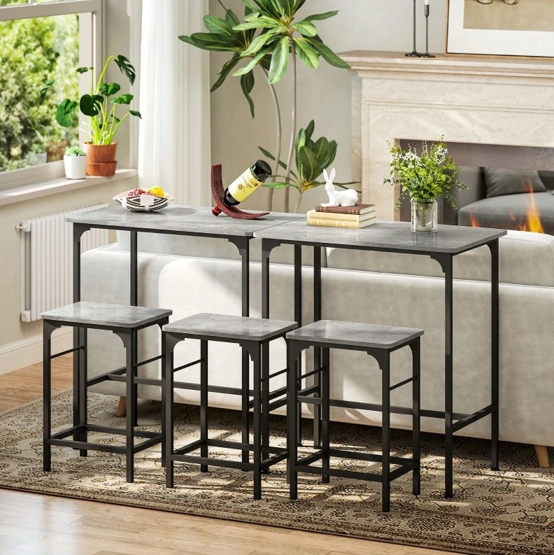 Set tavolo da bar con 2 sgabelli grigio effetto legno