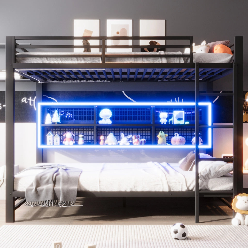 Letto a castello con armadi e LED, 140x200 cm, nero