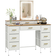 Toilette con specchio LED 3 colori ¨C Xylo ¨C 10 cassetti tessuto 118,5x39,5x140cm naturale