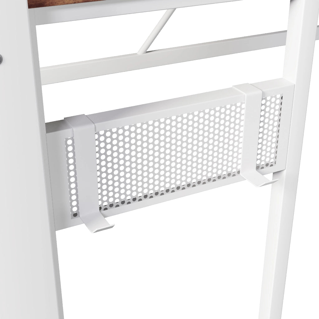 Hochbett 90x200 cm in metallo e MDF, con scrivania, LED RGB, porte USB e prese, bianco