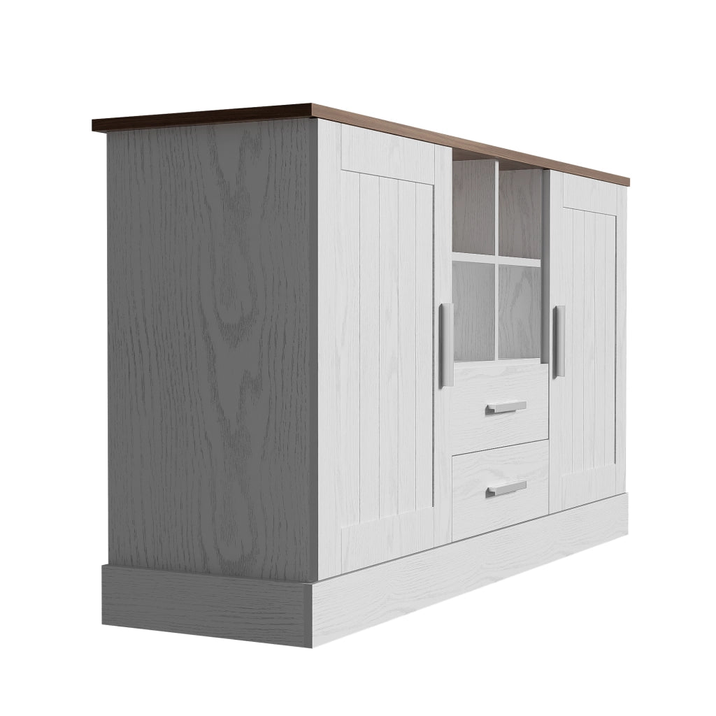 Credenza 2 ante 2 cassetti 4 vani aperti in pannello truciolare bianco e marrone effetto legno 140 × 40 × 79.5 cm