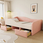 Letto imbottito 90 x 190 cm rosa e bianco con cassetti e sponde